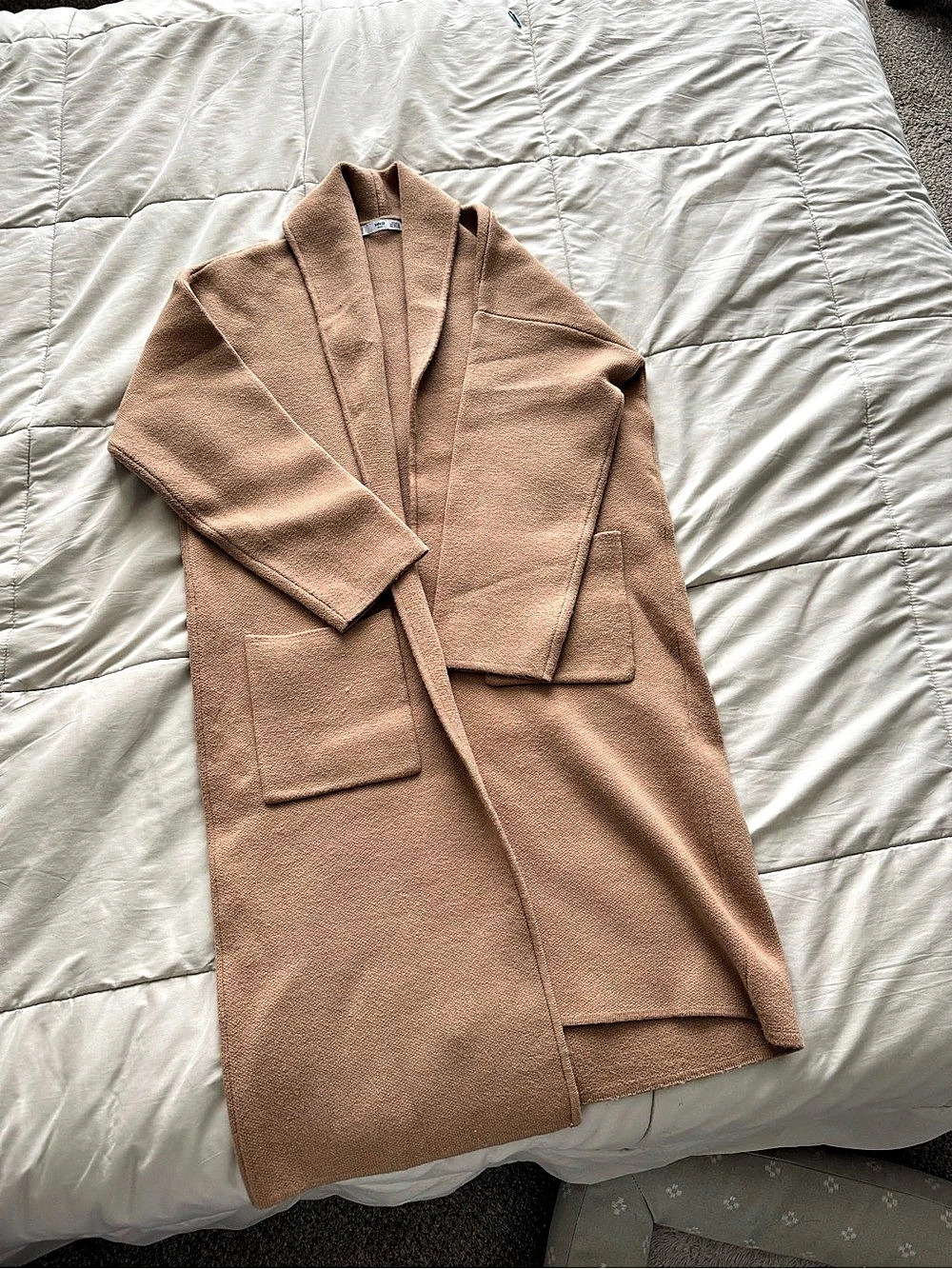 Mango Long Open Front knitted  Coat in Brown